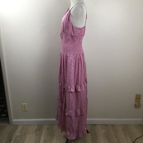 Wild Fable Floral Smocked Tiered Pink Maxi Dress m - Picture 5 of 9
